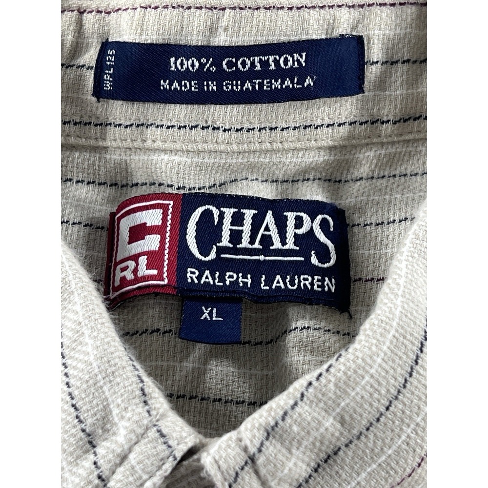 VTG Chaps Ralph Lauren Button Dn, Shirt, Red, White, And Blue Pinstripe, Size XL - Picture 3 of 9